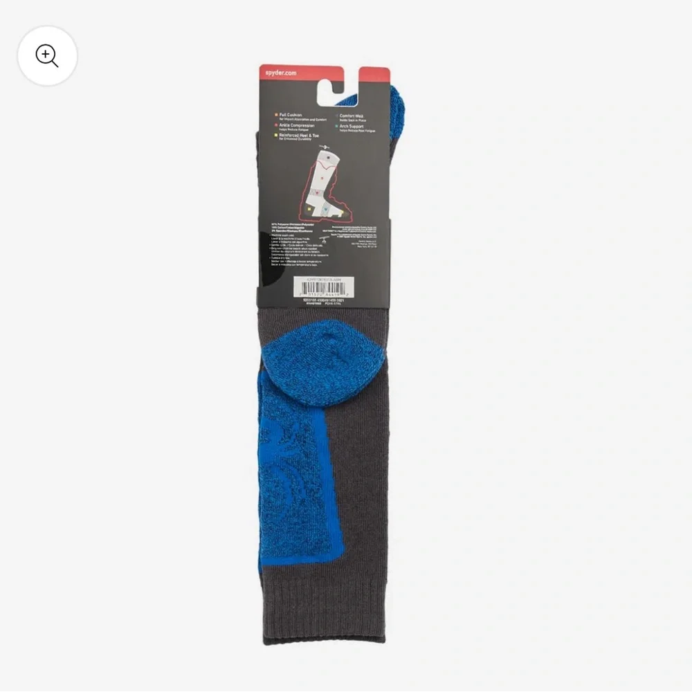 NWT Spyder Full Cushion Ski Socks Gray Blue Youth Boys Girls Shoe Size 4-10